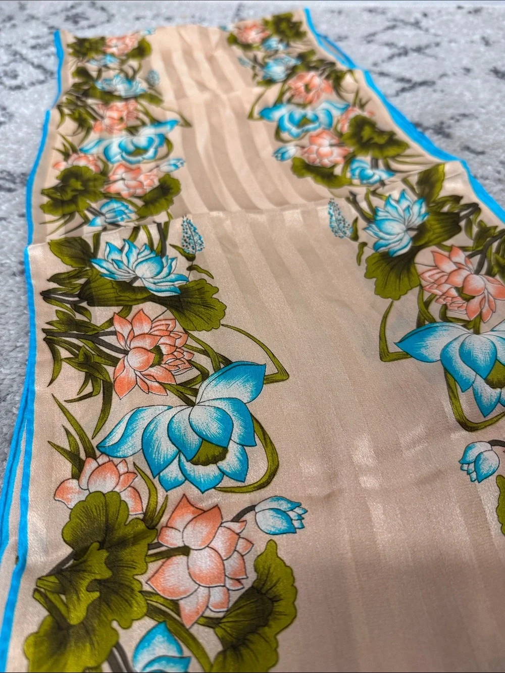 XIIX Karet Floral Silk Scarf with Turquoise Trim